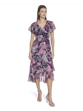 2/$98 💥🆕 Harper Rose Tropical Floral Navy/Pink MIDI Dress | Size 10 | 5601